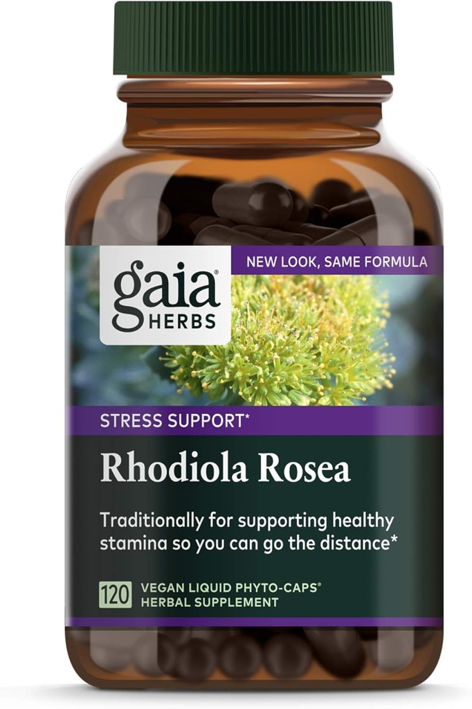 Gaia Herbs, Rhodiola Rosea Vegan Liquid Phyto Kapseln - Stress Support Supplement, Adaptogenic Kräuter, 120-Count (Pack von 1)