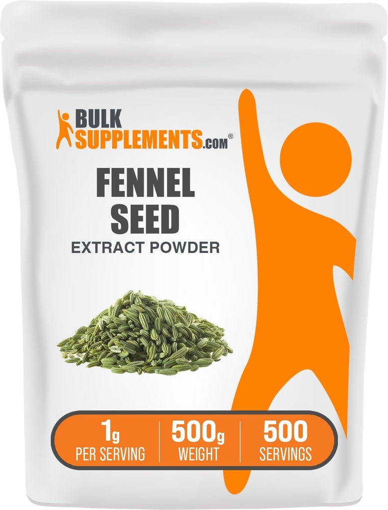 BulkSupplements.com Fennel Seed Extract Powder - Fennel Seeds Powder, Herbal Supplement - Vegan & Glutenfrei, 1g pro Servierung, 500g (1.1 lbs) (Pack von 1)