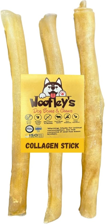 Woofley's 12 Zoll Pure Collagen Sticks für Hunde (3 Zähler) - Chews für mittlere und große Hunde - Bully Stick Rawhide Alternative
