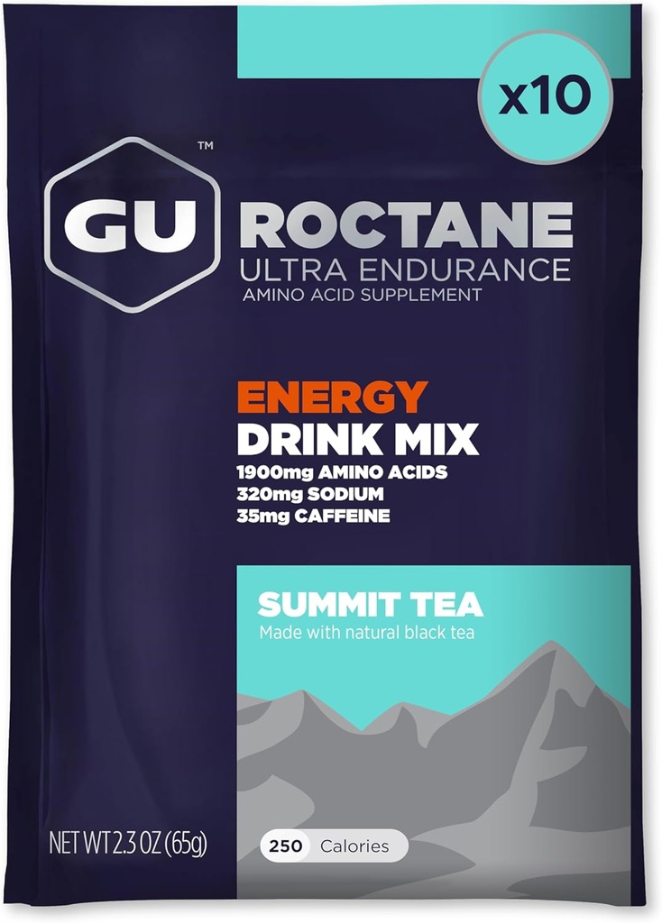 GU Energy Roctane Ultra Endurance Energy Drink Mix, Vegan, Gluten-Free, Kosher und Dairy-Free n-the-Go Energy for Any Workout, 10 Single-Serving Packets, Summit Tea
