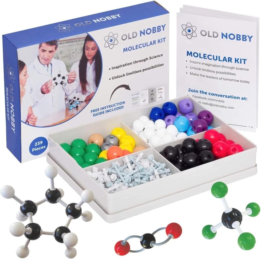 Lehren im Chemie-Modell-Kit - Old Nobby 240 Pc Molekulares Set Organische Chemie für Studierende - Komplettes Molekulares Modell-Kit für STEM, Visualisierung von Atomen, Bindungen und Strukturen