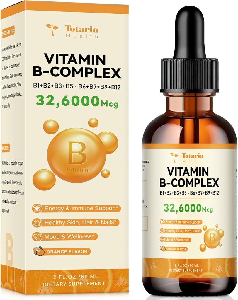 Vitamin B Complex Liquid mit Thiamin, Riboflavin, Niacin, Pantothensäure, Pyridoxin, Botin, Folsäure, Methylcobalamin - 2 Fl. Oz.