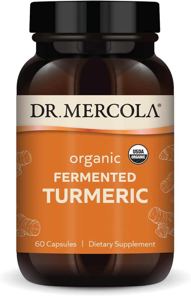 Dr. Mercola Organic Fermented Turmeric - 370 mg Fermented Turmeric - Curcuminoïdes à forte biodisponibilité - USDA Organic, non-OGM, sans gluten et sans soja - 60 capsules (30 portions)