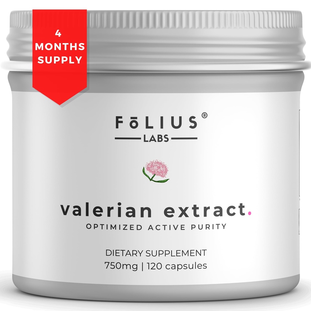 La racine 4:1 de la valériane Extrait Capsules 750mg – Pureté active optimisée – Concentration 4X Supplément de la valériane Extrait - sans gluten, non-OGM - favorise la relaxation - 120 Capsules