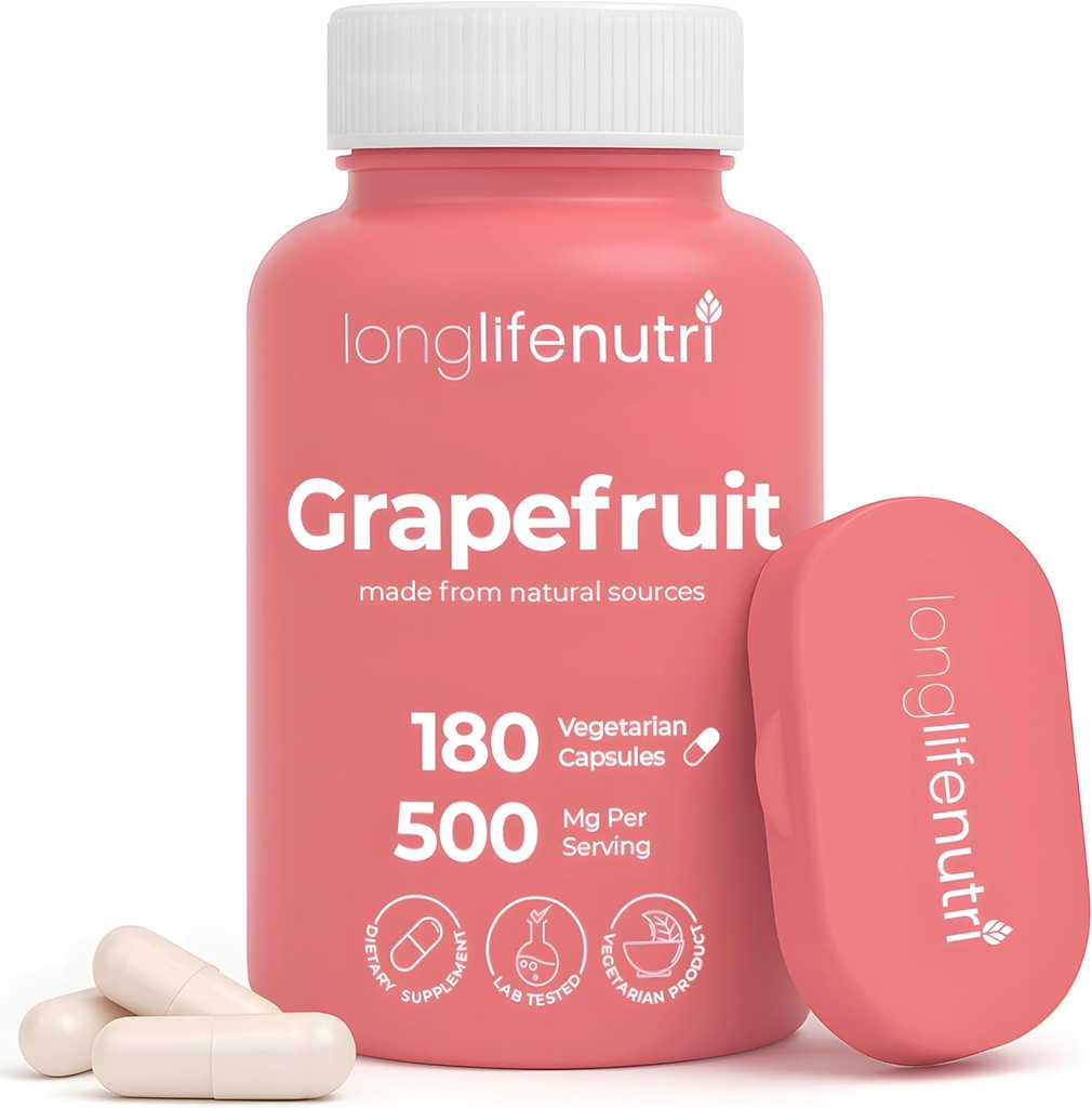 Grapefruit Seed Extract 500mg - abgeleitet von Citrus Paradisis, 180 Vegetarische Kapseln, Organische Naringin Ergänzung für tägliche Energie & Balance, 6-Monats-Versorgung, GMP zertifiziert, Made in USA