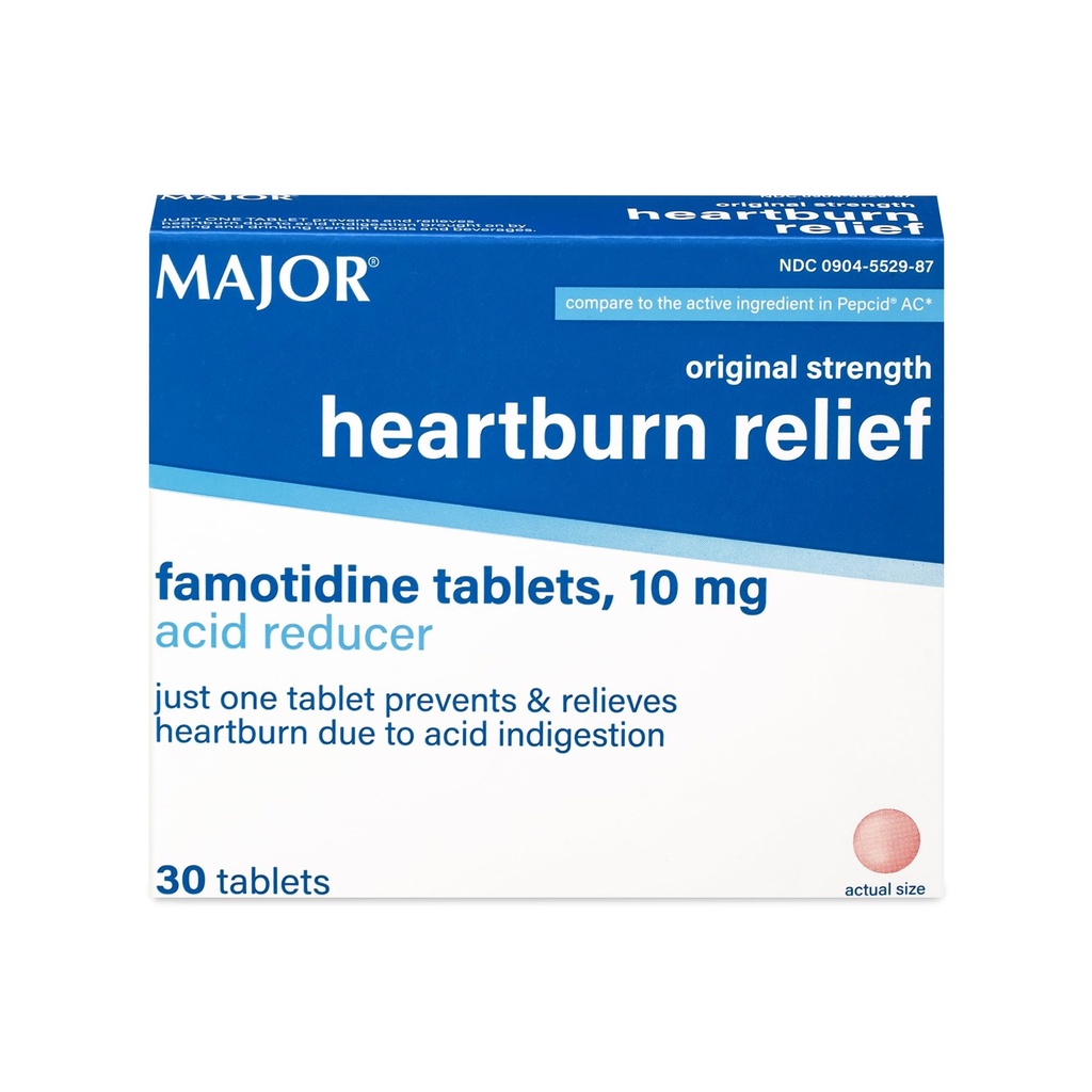 MAJOR Original Strength Heartburn Relief - Famotidin Tabletten, 10 mg - Säure Reducer - 30 Tabletten (1-Pack)