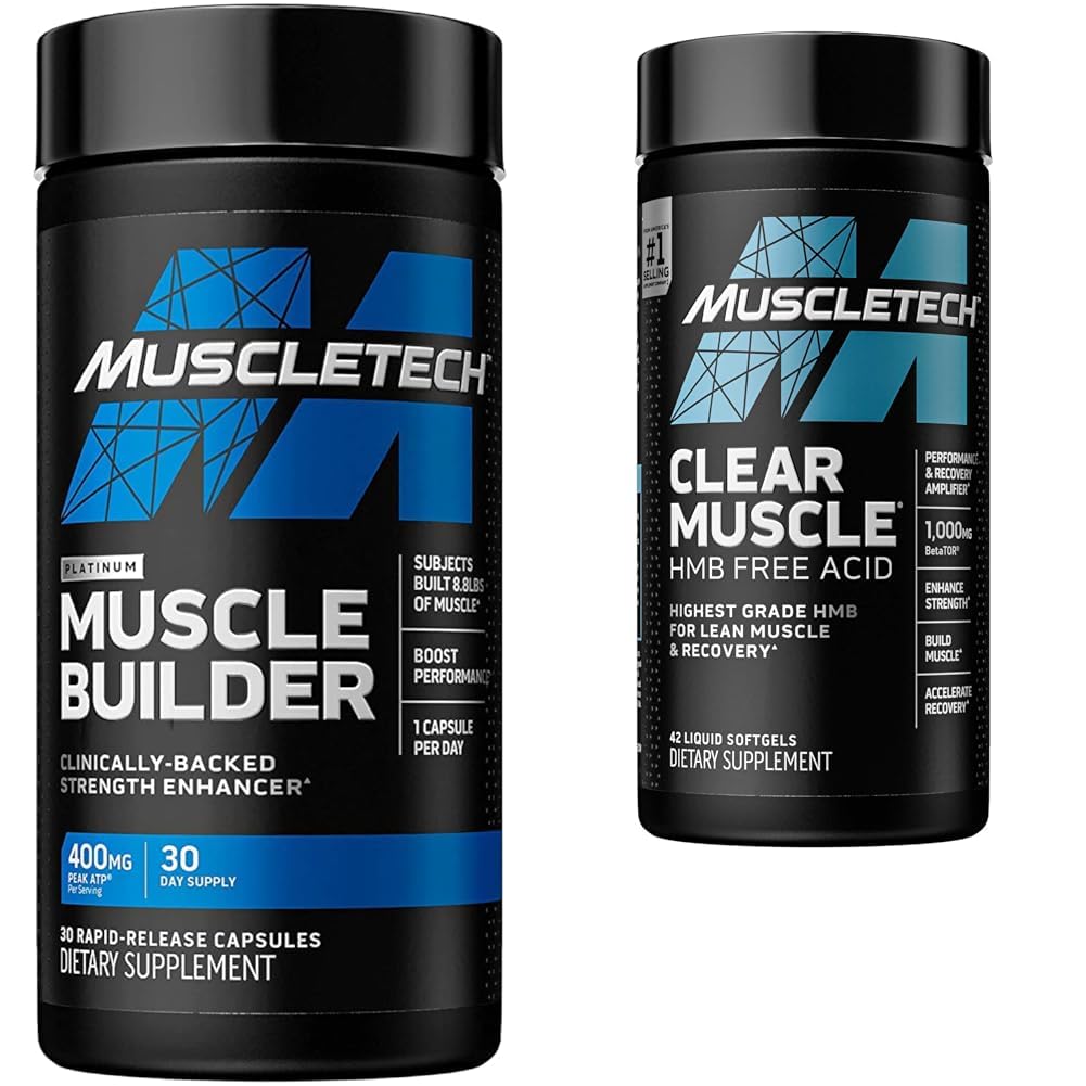 MuscleTech Muscle Builder avec ATP pic et Muscle clair avec HMB, Suppléments de construction musculaire pour hommes et femmes, 30 + 42 Comte