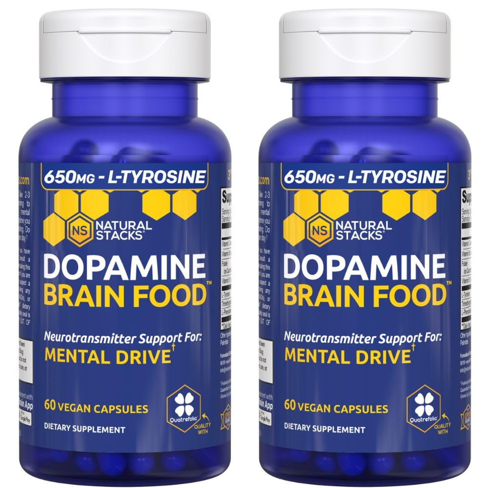 Dopamine Brain Food - 650mg L-Tyrosin-Ergänzung - Dopamine-Ergänzung für Fokus & Mental Drive - Unterstützt Mental Energy - Neurotransmitter-Unterstützung mit B Vitaminen - 120 Kapseln