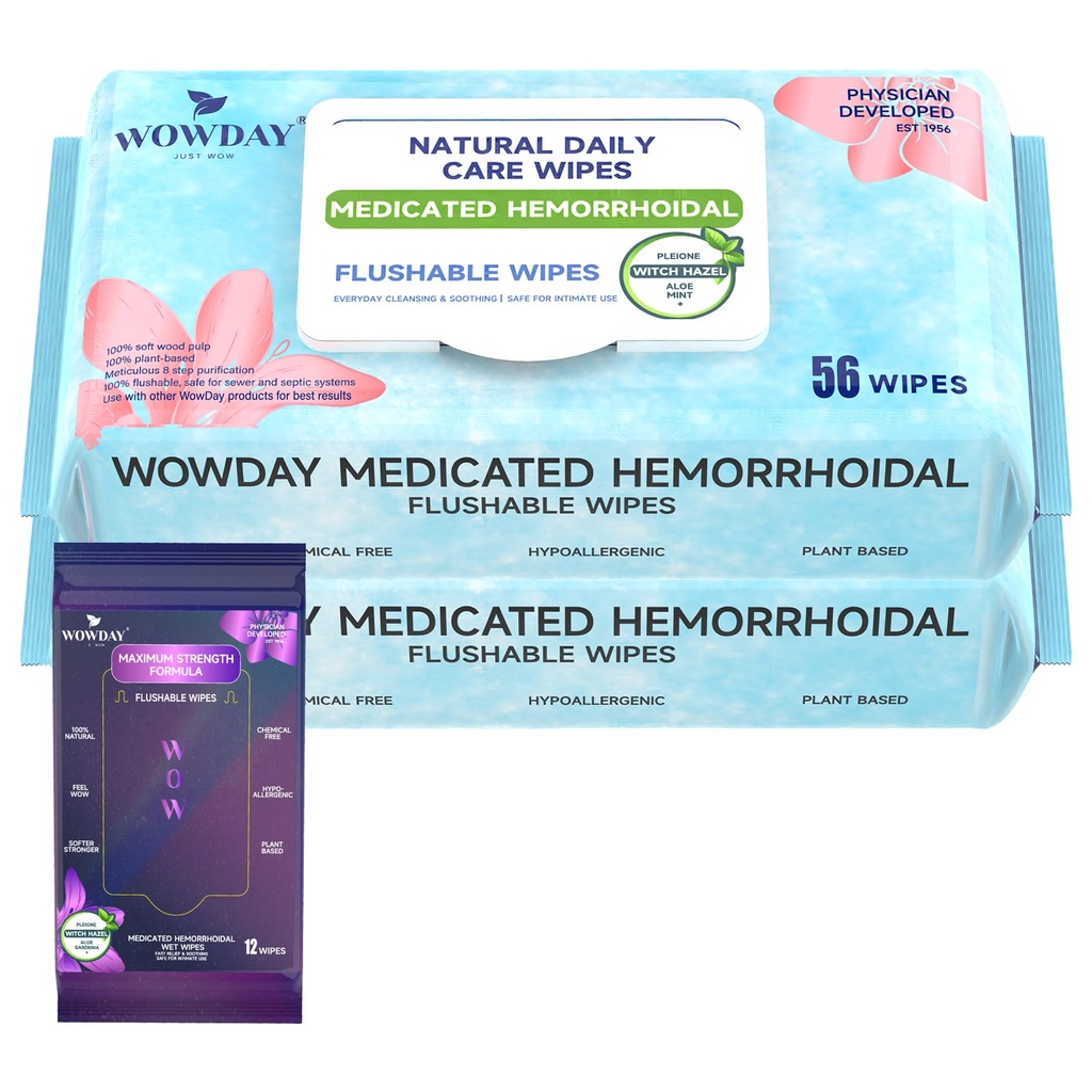 Flushable Hämorrhoid Wipes | Medicated Witch Hazel Wipes Ph Balanced | 112 Count Fragrance Free Adult Hemorrhoid Behandlung Witch Hazels Wipe für Butt Itch Relief beruhigen