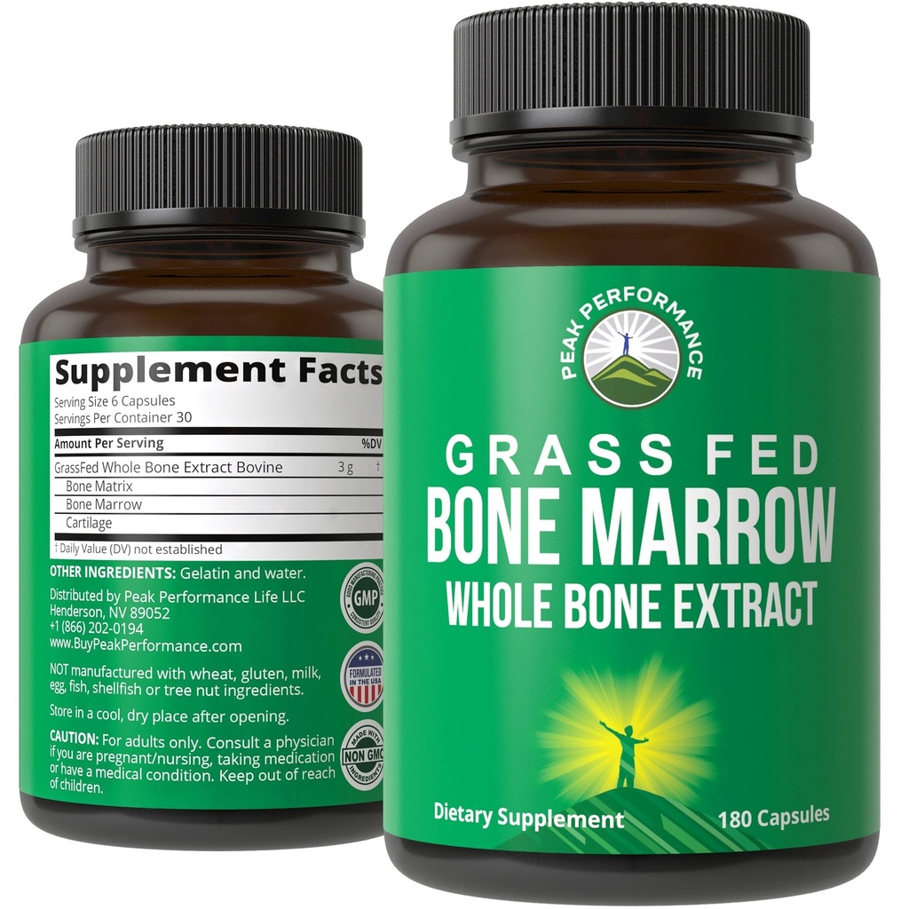 Spitzenleistung Gras Fed Bone Marrow - Ganze Knochenextrakt Ergänzung 180 Kapseln Superfood Pillen Reich an Collagen, Vitamine und Aminosäuren. von Bone Matrix, Marrow, Knorpel. Ancestral Tabletten