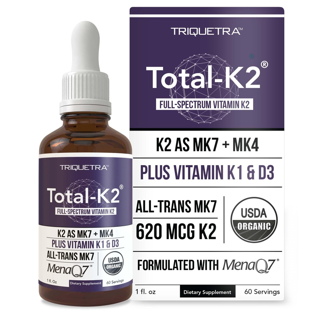 Gesamt K2® | Vitamin K2 als MK7 & MK4 | Plus K1 & Vitamin D3 Cofaktor - 620 mcg K2 pro Servierung - All-Trans MK7 von MenaQ7® - Full-Spectrum Vitamin K - Vegan, Organisch zertifiziert (Liquid 1 oz)
