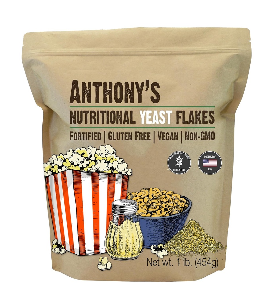 Anthony's Premium Nutritional Yeast Flakes, 1 lb, Fortified, Glutenfrei, Non GMO, Vegan