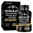 Shilajit Kapseln - 20.000mg Pure Himalayan Organic Shilajit für Männer und Frauen mit Ashwagandha, unterstützt Vitalität und Wellness, Premium Shilajit Pure Himalayan Supplement, 120 Kapseln