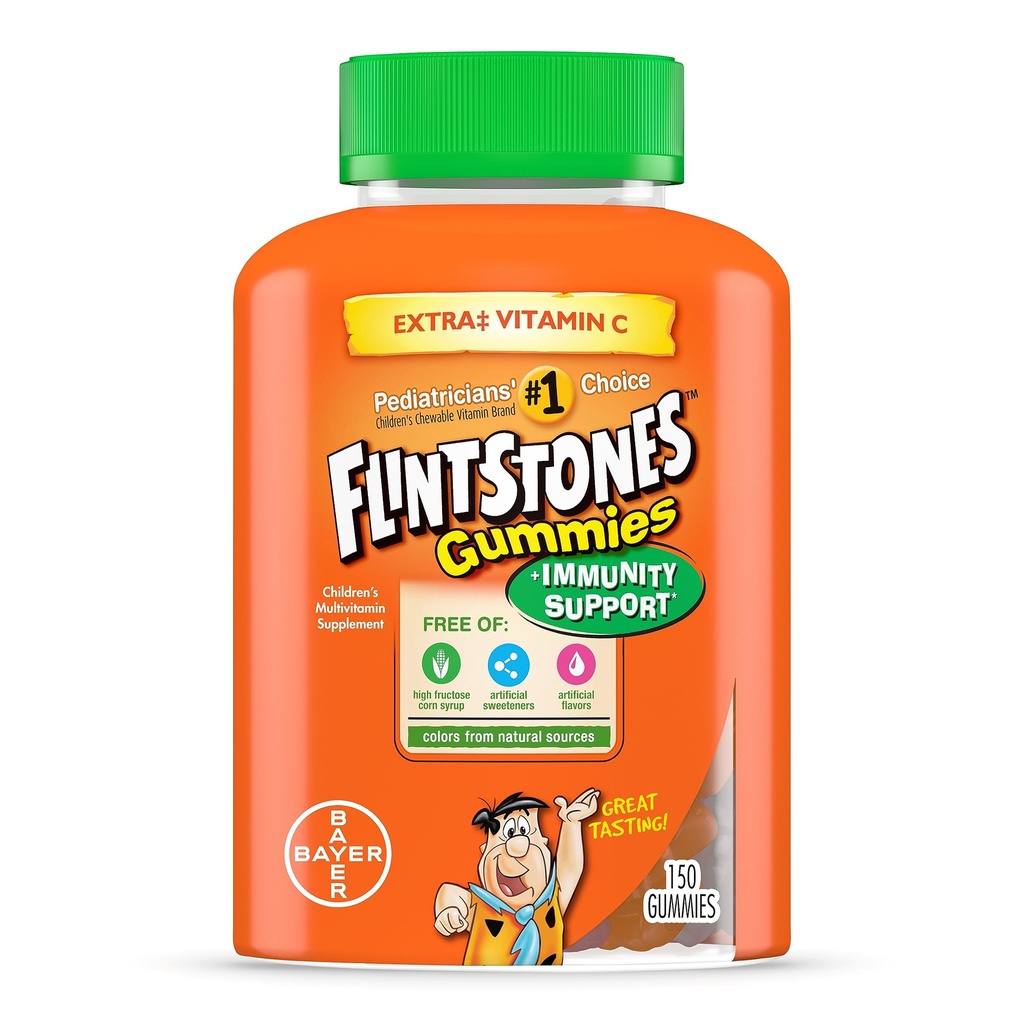 Flintstones Gummies Kinder Vitamine mit Immunität Unterstützung *, Kinder und Kleinkind Multivitamin mit Vitamin C, Vitamin D, B12, Zink & mehr, Orange 150ct