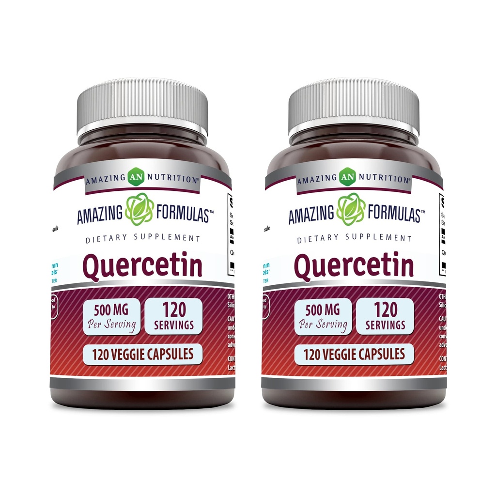 Erstaunliche Formeln Quercetin 500mg Veggie Kapseln Ergänzung | Non-GMO | Gluten Free | Unterstützt allgemeine Gesundheit und Wohlbefinden (120 Count | 2 Pack)