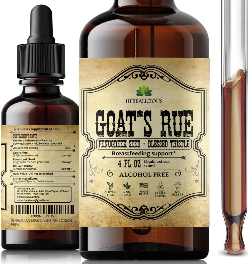 HERBALICIOUS Goat's Rue Liquid Extract 4 fl oz - Natürliche Kräuter-Tinktur mit Ziegen Rue, Fenugreek Seeds, Blessed Thistle - Alkoholfreie Non-GMO Lactation Ergänzung für erhöhte Brustmilch