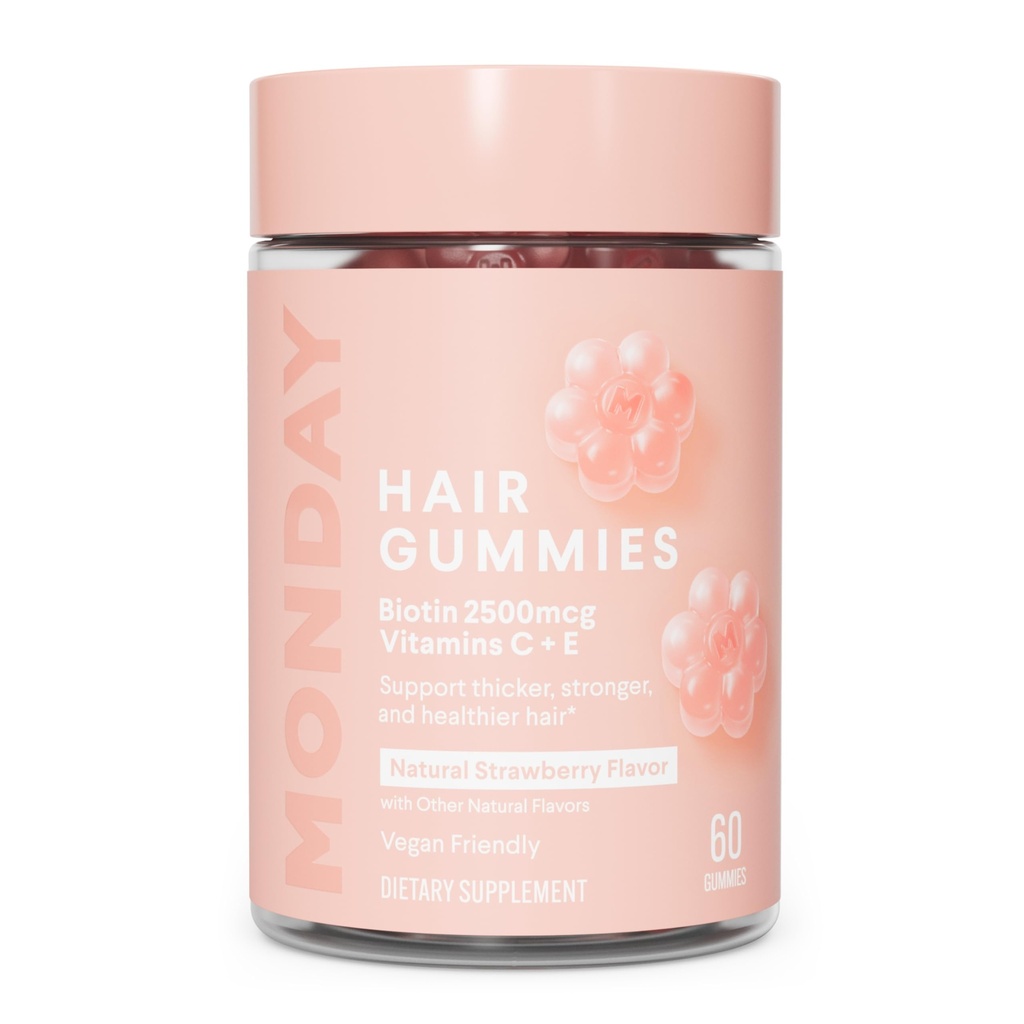MONDAY HAIRCARE Haargummis mit 2500 mcg Biotin, Vitamin C & Vitiman E für Thicker, Stärker und gesünder Haar 60ct