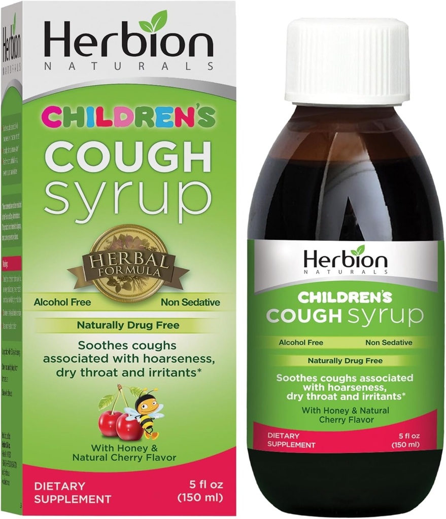 Herbion Naturals Hustensirup für Kinder 5fl Gute Verkostung Ergänzung mit natürlichen Honig und Geschmack hilft, Husten zu entlasten fördert gesunde Lunge Funktion Immunität für Kinder 13 und höher., Grün, Kirsche, 5 Fl Oz