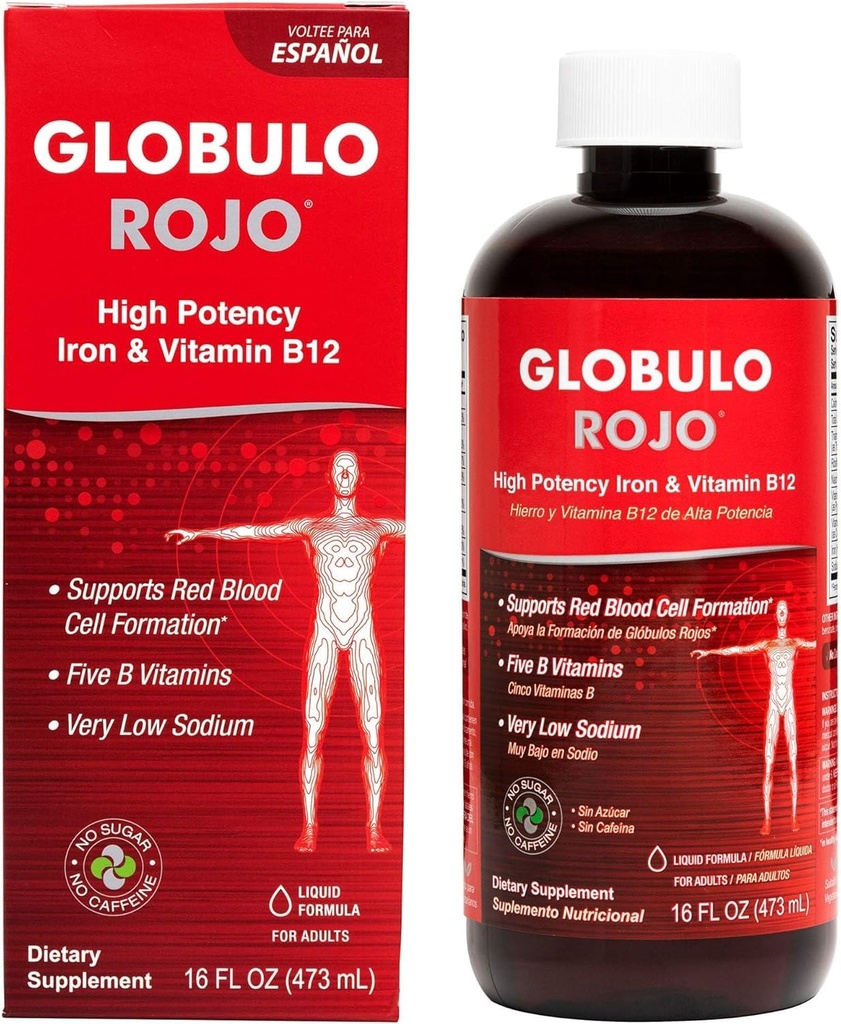 Globulo Rojo Eisenergänzung - Flüssige Nahrungsergänzung mit hochpotenzhaltigen Eisen & B Vitamine (Vegan) (1 Packung)