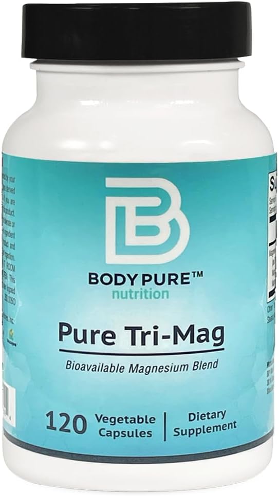 Pure Tri-Mag - Drei Formen von hoch absorbiertem Magnesium für eine Vielzahl von Nahrungsprotokollen. Stress Relief, Schlaf, Herzgesundheit, Muskeln und Stoffwechsel Unterstützung 120-Kaps