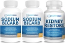 Bicarbonate de sodium 650mg Capsules pour le soulagement de l'acide, Alcalinity 120 Pills 2-Pack + Restaurer le rein Nettoyer le rein et supplément de santé du rein, 60 capsules