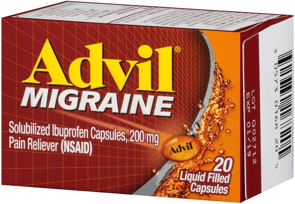 Advil Migrain 20'S Größe 20ct Advil Migraine Schmerzen Relief Flüssigkeit gefüllt Kapseln 20ct