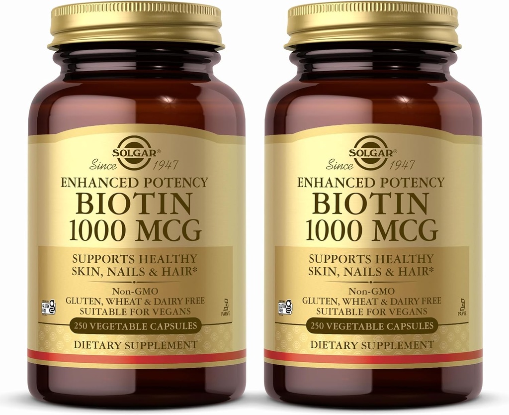 Solgar Biotin 1000 mcg, 250 Gemüsekapseln (Pack von 2) - Unterstützt gesunde Haut, Nägel & Haar - Energie Stoffwechsel - Verbesserte Potenz - Non-GMO, Vegan, Glutenfrei, Dairy Free, Kosher - 500 Servietten