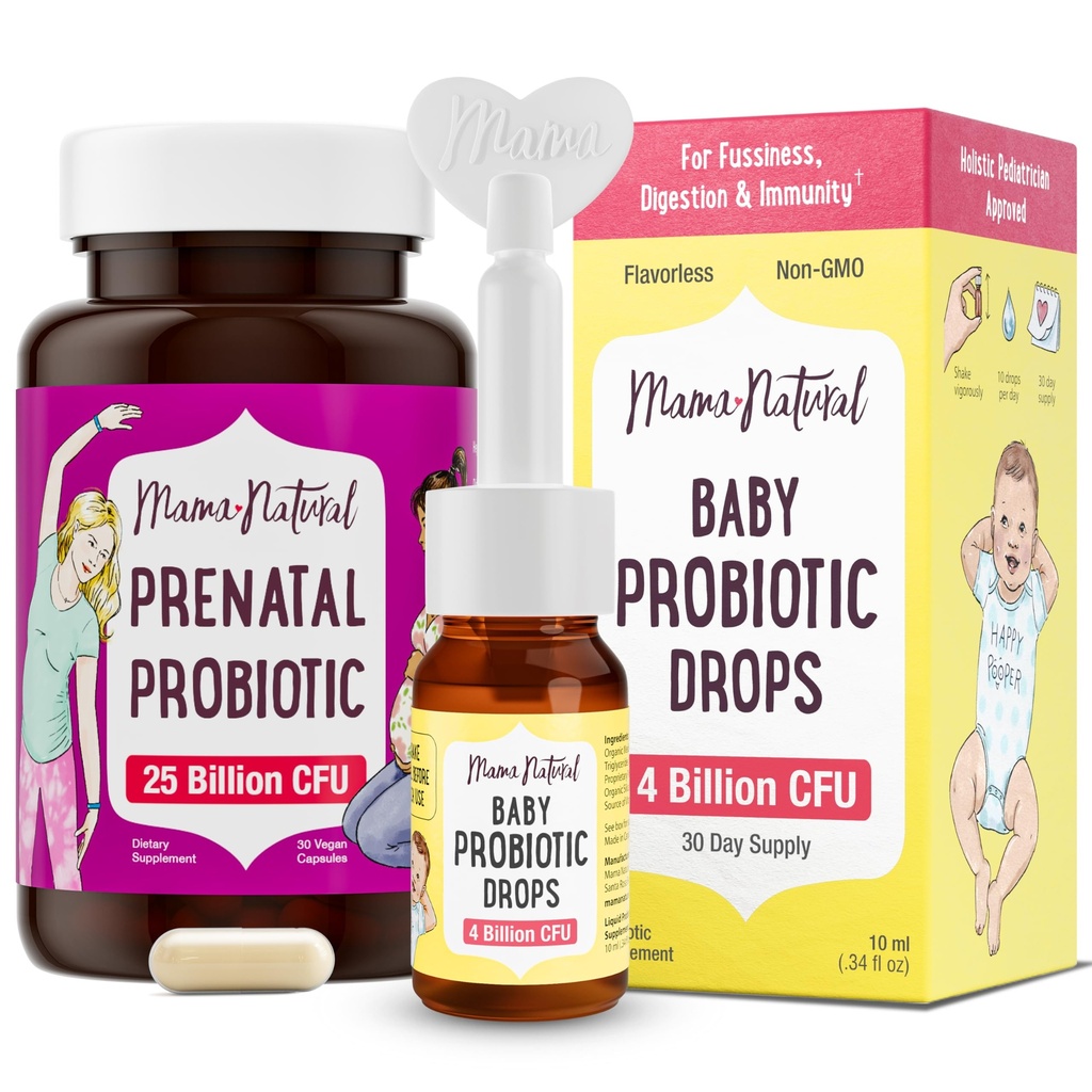 Mama Probiotique naturel prénatal et bébé Probiotique gouttes Bundle – Gut, vaginal et immunitaire Support pour maman + Confort digestif pour bébé avec bébé probiotiques – Bundle & Save