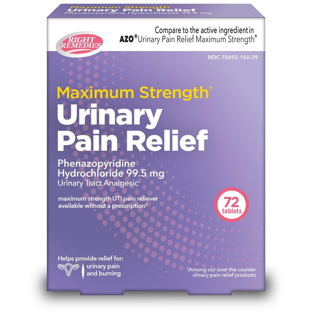 Urinary Pain Relief Phenazopyridin HCl 99.5mg Tabletten | Maximale Stärke OTC für schnelles Relief von UTI Schmerzen, Brennen und Blasen Beschwerden | Generische AZO Maximale Stärke (72 Zähler)