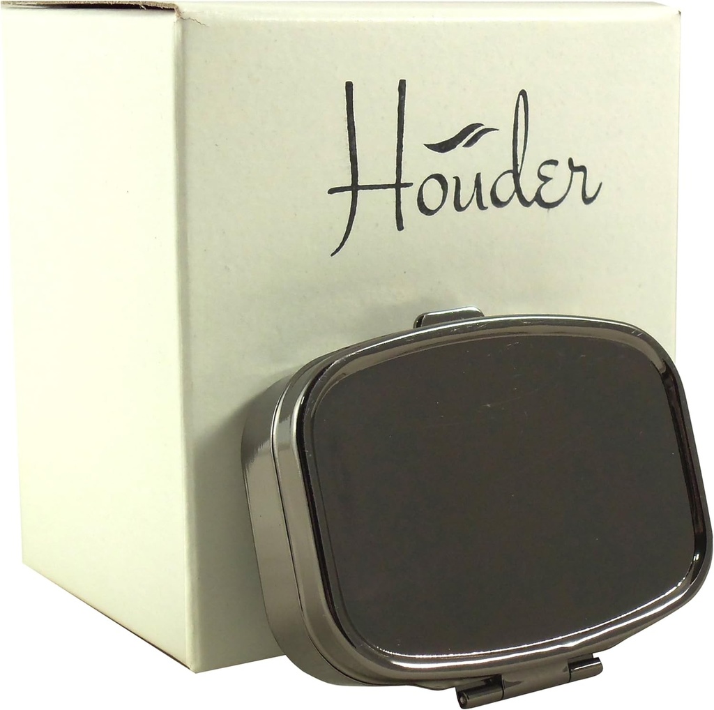Houder Classy Pill en métal gris boîte à pilules décoratives avec boîte cadeau - Portez vos médicaments dans le style (Rectangulaire)