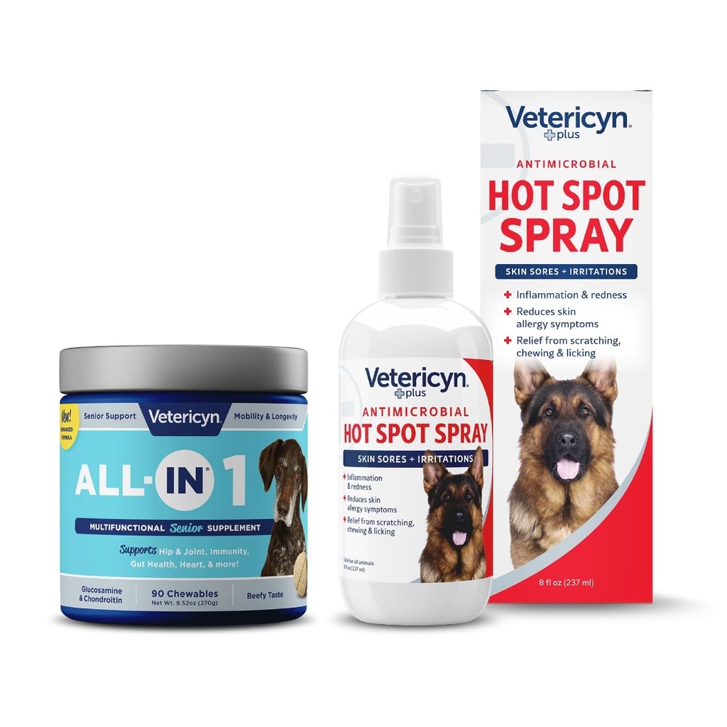 Vetericyn All-in 1 Multifunctional Senior Dog Supplement with Glucosamine and Vetericyn Plus Hot Spot Spray