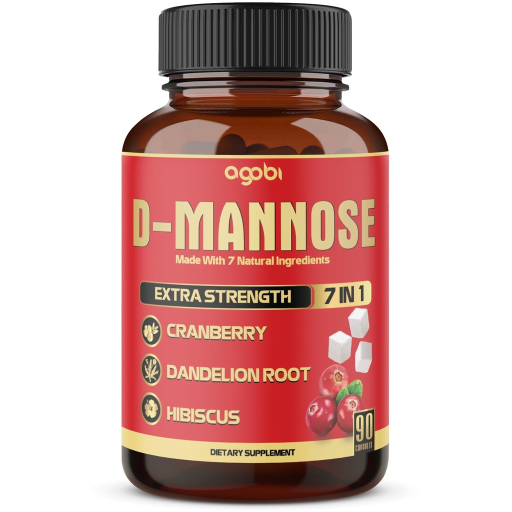 D-Mannose Capsules - 7 herbes avec canneberge, dandelion, Hibiscus et plus - Soutien des impuretés de la grippe et de la santé urinaire - 90 Capsules Vegan 3-Mois