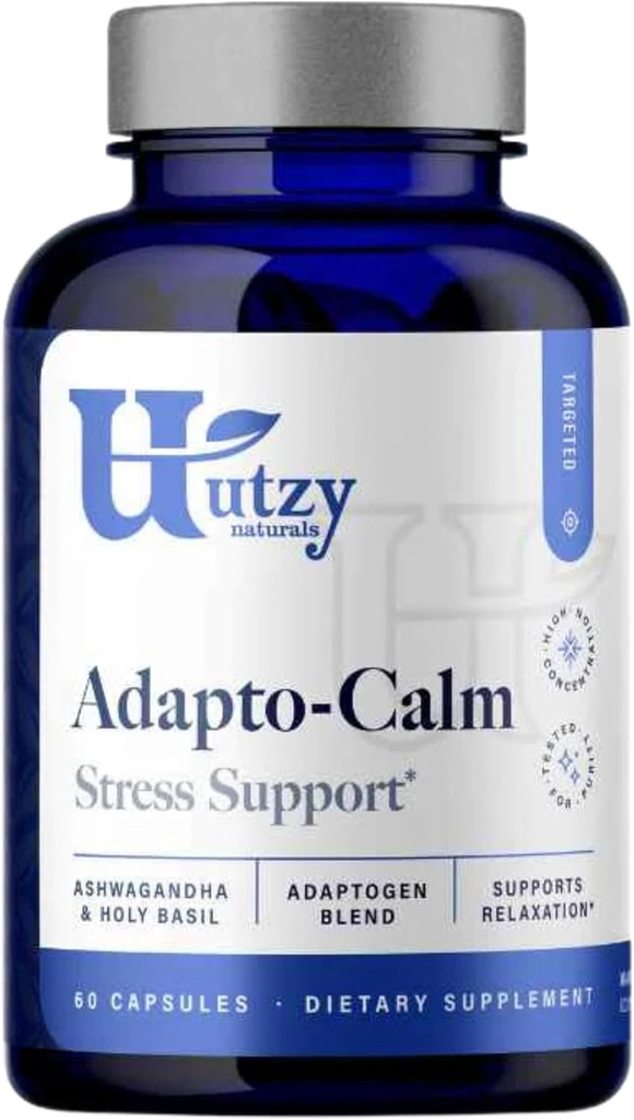 Utzy Naturals Adapto-Calm | Stress Support Formula | with Ashwagandha, Tulsi Holy Basil, and Passionflower | 60 Capsules