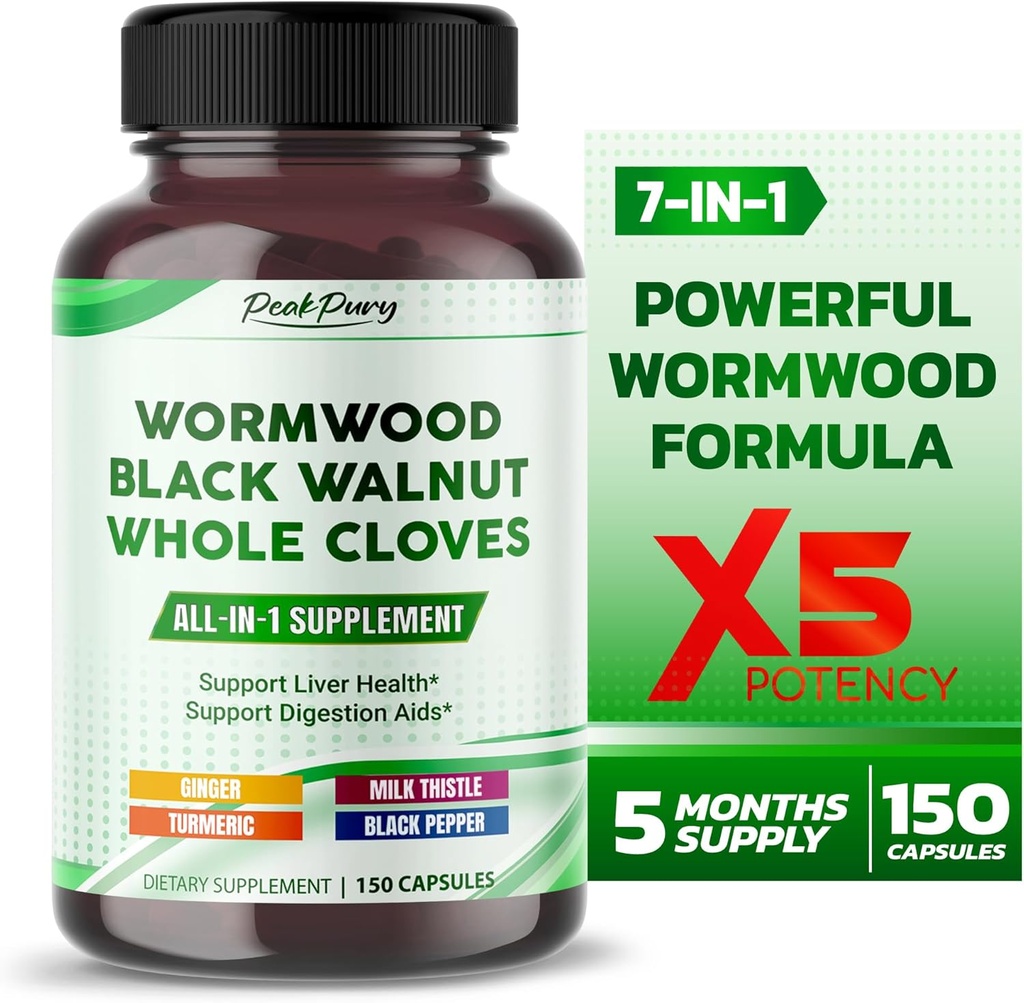 All-in-1 Wormwood Black Walnut Whole Cloves Ginger - Unterstützt Lebergesundheit & Aids Verdauung - Made in USA -150 Capsules