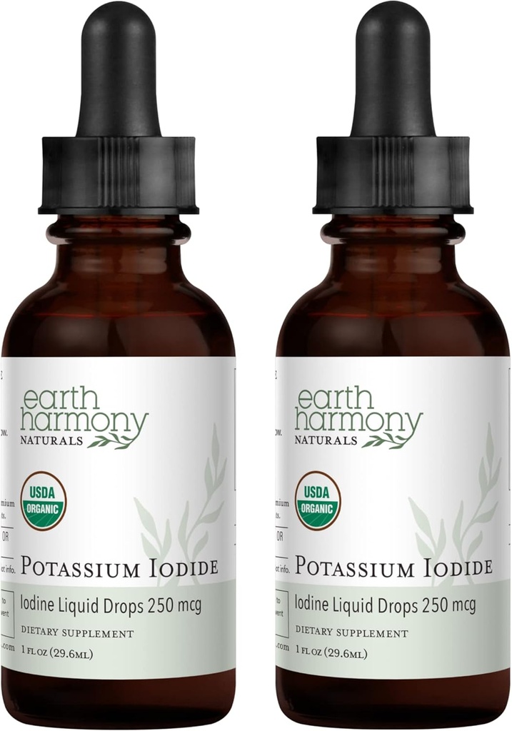 USDA Organic Potassium Iodide 250 mcg Liquid Supplement 2-Pack (1-Jahres-Versorgung) - Unterstützt die Schilddrüse und hilft Exposition & niedrige Niveaus von Iodin - Mehr Bioverfügbare Than Tabletten, Pillen - 1 Fl Oz