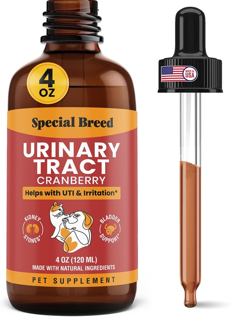 Traitement spécial des infections urinaires de race pour les chats et les chiens - supplément UTI de canneberge, soutien du rein et de la vésicule, 4 oz