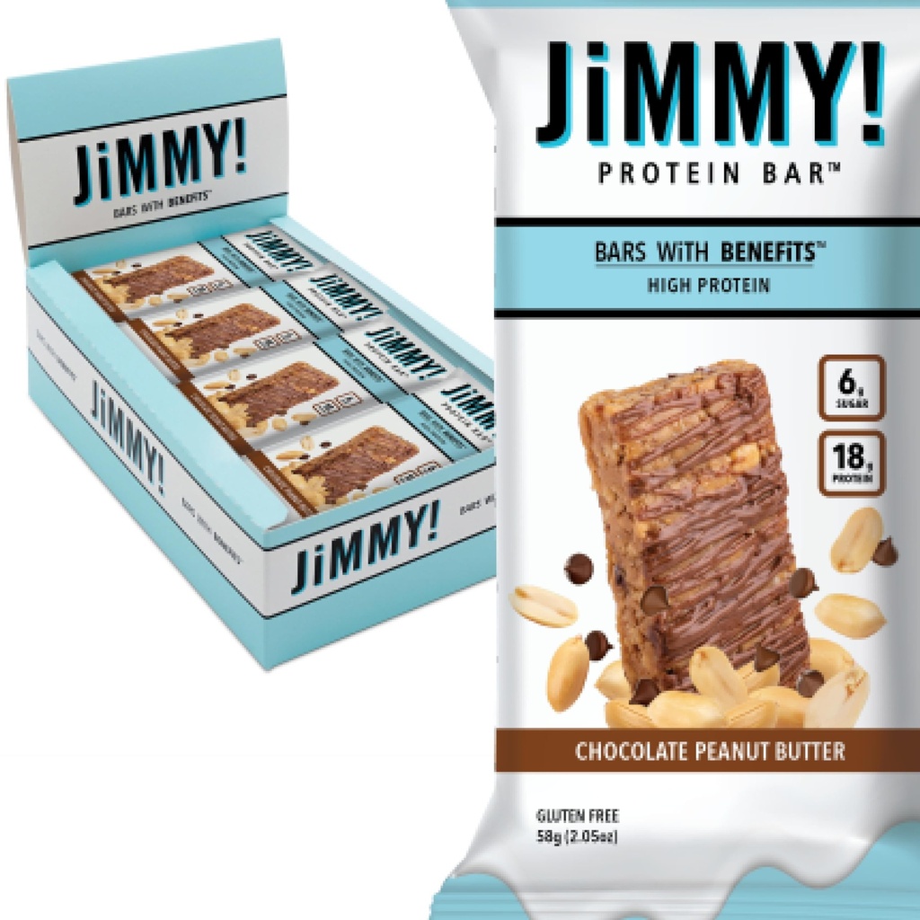 JiMMYBAR! Chocolate Peanut Butter Protein Bars 18g Protein Bar, 6g Low Sugar - 12 Count - 58g Health Bars - Functional Snack mit echten Peanuts & Hand-Drizzled Schokolade