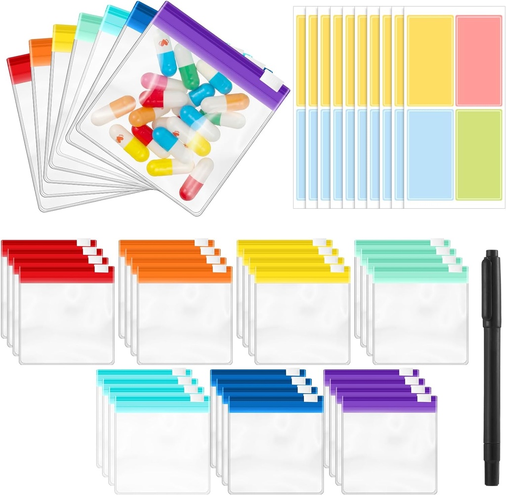 39 Pcs Pill Pouchs Reißverschluss Pillen Taschen für Reisen Wiederverwendbar mit 28Pcs kleine Pillen Organizer Pouches und 10pcs Aufkleber für Medizin Organizer Taschen