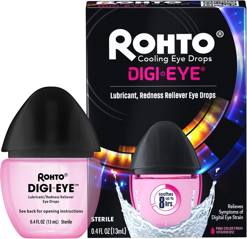 Rohto Digi-Eye Digital Eye Strain Eye Drops, Cooling Eye Strain Relief Von Digital Eye Strain Symptoms, Long-Lasting, Beruhigende Augenentlastung, Augentropfen für Rot, Müde Augen 0.4 fl oz Bottle (Pack von 2)