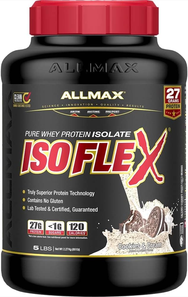 ALLMAX Nutrition - ISOFLEX Whey Protein Powder, Whey Protein Isolate, 27g Protein, Cookies & Cream, 5 Pfund