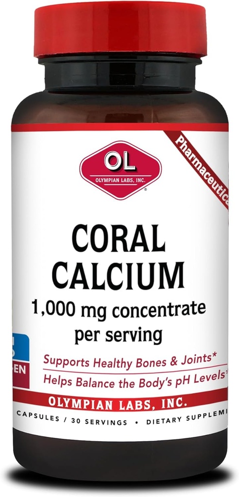 Olympian Labs Coral Calcium 1000mg Konzentrat Kapseln, Unterstützt gesunde Knochen und pH Balance - 90 Kapseln