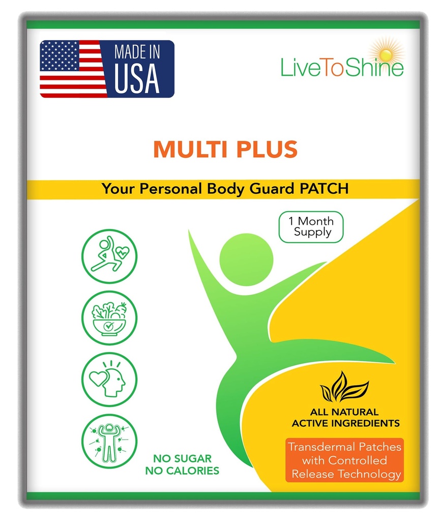 Live To Shine Multi Plus Topical Patch - USA Made - 30 jours d'approvisionnement pour les femmes et les hommes de