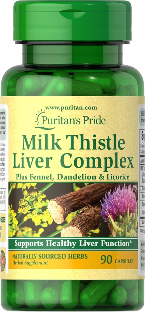 Puritan's Pride Milk Thistle Liver Complex, unterstützt gesunde Leberfunktion, 90 Count, Weiß