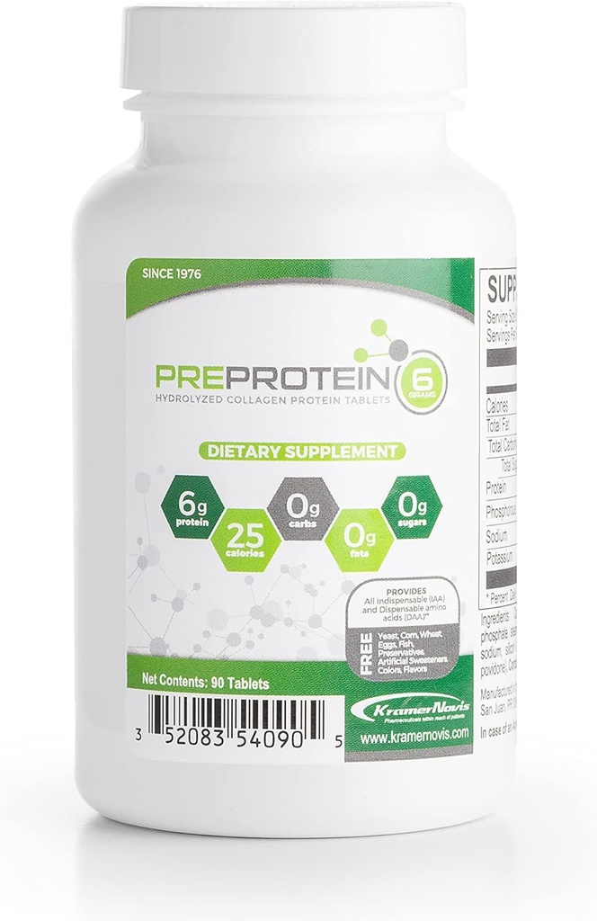 PréProtéine de collagène hydrolysée non aromatisée sans sucre sans glucides, acides aminés comprimés de protéines, utilisés par les systèmes de santé, 90 comprimés