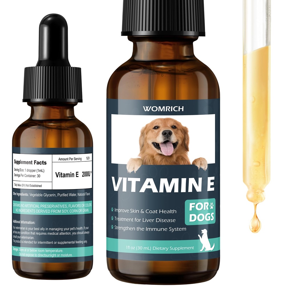 Vitamin E für Hunde - Hunde Vitamine E - Vitamin E Dropper für Hunde, Verbesserung der Haut- &amp; Fleisch-Gesundheit, Behandlung für Lebererkrankungen, Stärkung Immunsystem - Natürliche Formel für alle Altersgruppen, und Zucht - 30 ML