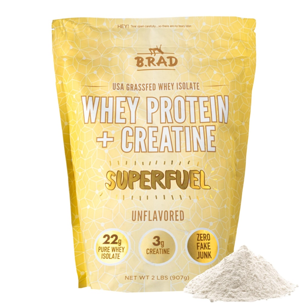 B.rad Superfuel - Grass Fed Whey Protein Isolate mit Creatine | Farm-Fresh, Easy-to-Digest, Clean Ingredients | 2 Pounds | 100% USA Sourced | Unflavored