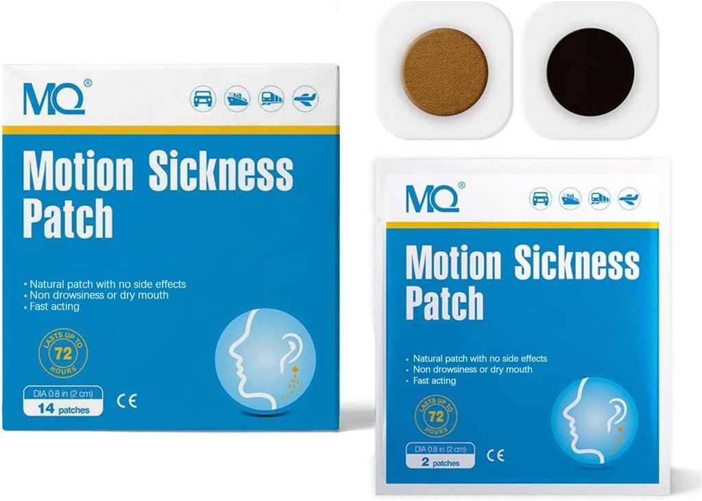 MQ 42ct Motion Sickness Patches Non Drowsy, Sea Sickness Patches für Cruise Travel Essentials, Waterproof Patch Hinter Ohr für Auto Flugzeug Altitude Sickness, Long Last 72H
