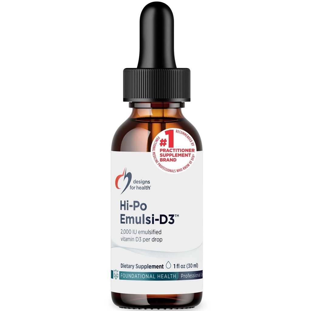 Designs for Health Hi-Po Emulsi Vitamine D - Vitamine liquide D 2000 UI, Vitamine hautement concentrée D3 - Bone Health + Supplément de soutien immunitaire - 2000 UI par goutte (1000 portions / 1 once)