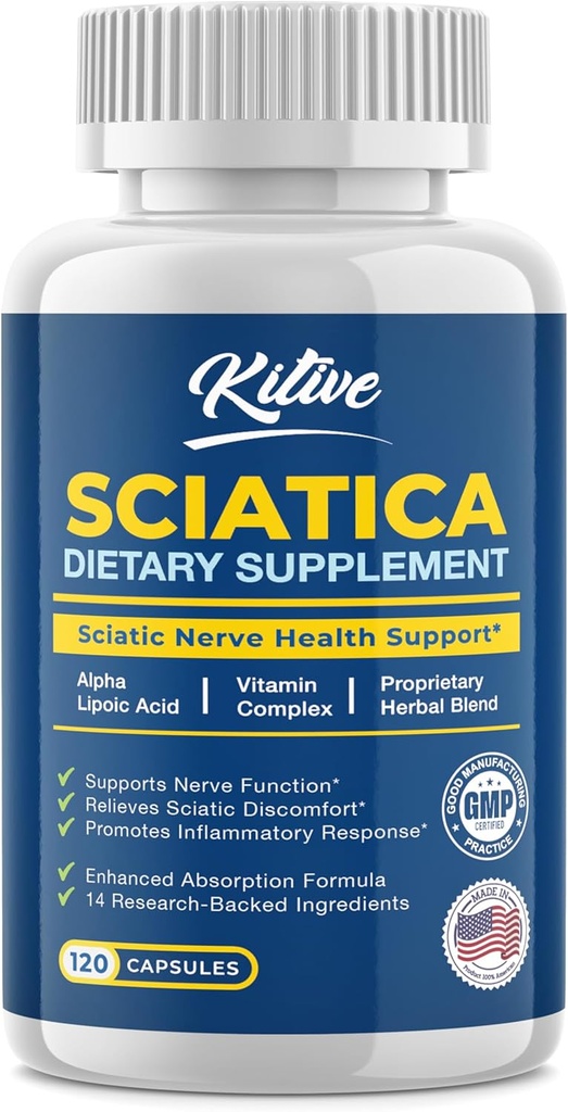 Sciatic Nerve Relief: Advanced Support Supplement für Sciatica – Potent Alpha Lipoic Acid & Turmeric & Herbal Relief Ingredients – Made in USA, 120 Kapseln (120 Count (Pack of 1), Banana)