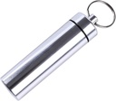 Silver Small Portable Pill Box Schlüsselanhänger, Aluminiumlegierung Mini Pill Organizer Gehäuse Container für Geldbörse, Wasserdichte Metall Pillenhalter Medizin Flasche für Outdoor Camping Reisen